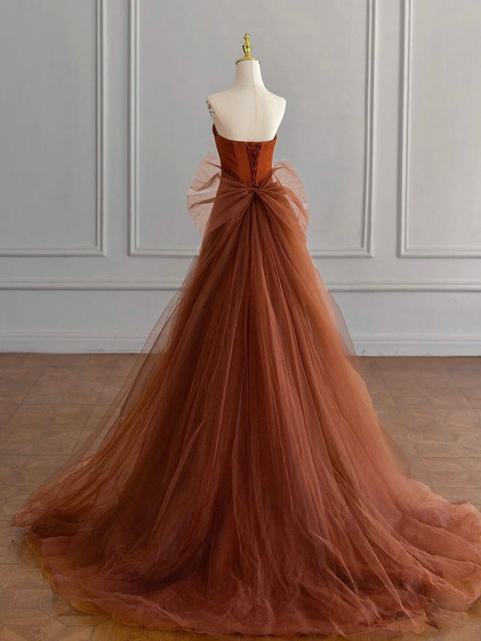 Unique Mermaid Satin Brown Long Prom Dress, Brown Long Evening Dress