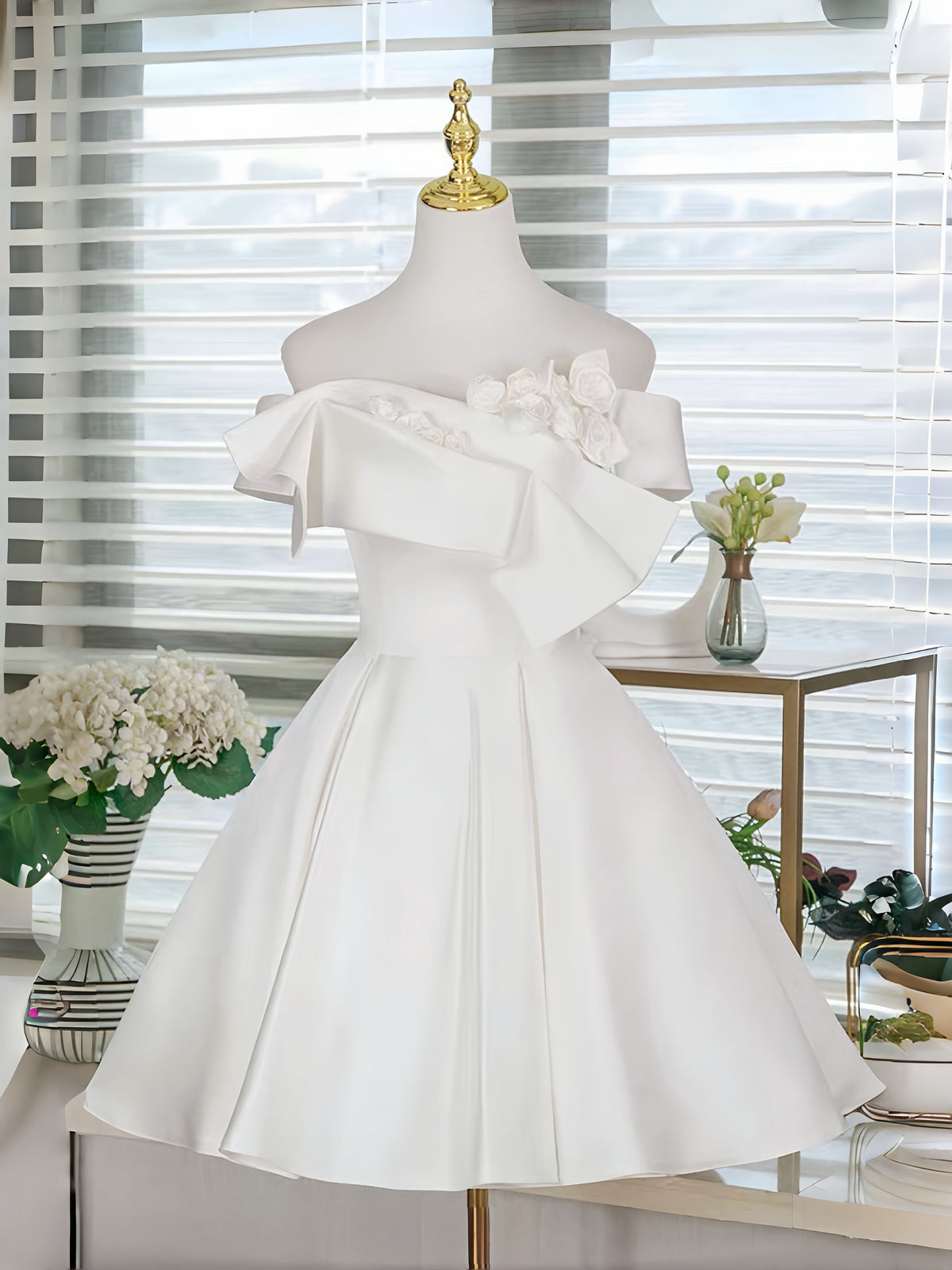 White A-Line Short Prom Dress, White Homecoming Dress