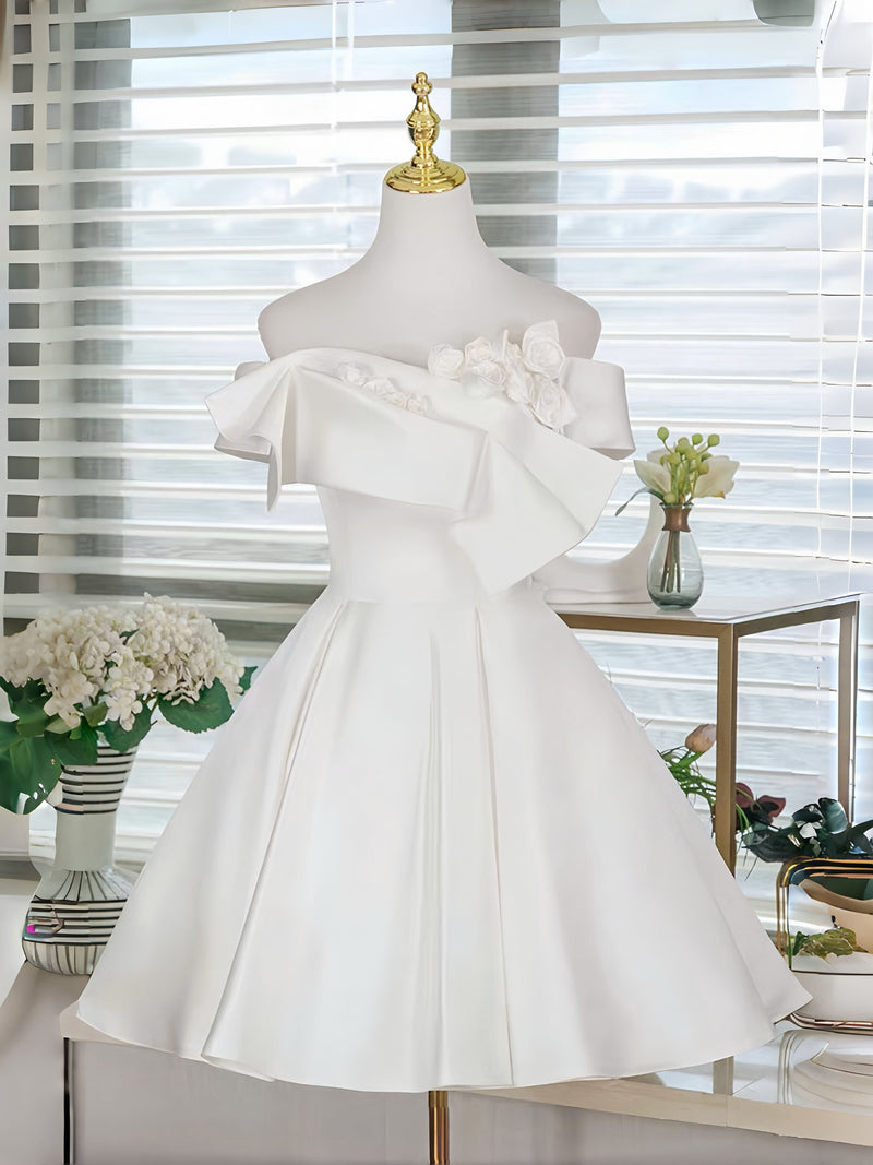 White A-Line Short Prom Dress, White Homecoming Dress