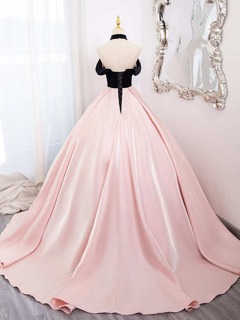 A-Line  Sweetheart Neck Satin Pink Long Prom Dress, Pink Long Formal Dress