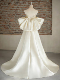 A-Line Sweetheart Neck Sweep Train Satin Ivory Long Prom Dress