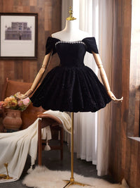 Off Shoulder A-Line Velvet Black Prom Dress, Black Homecoming Dress