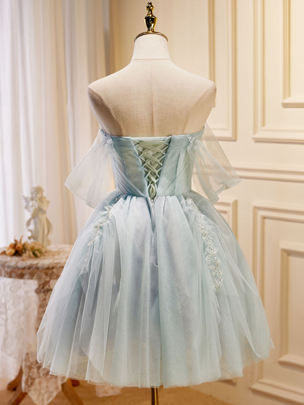 Puffy Tulle Off Shoulder Green Short Prom Dress, Green Cute Homecoming toptby Puffy Tulle Off Shoulder Green Short Prom Dress, Green Cute Homecoming toptby