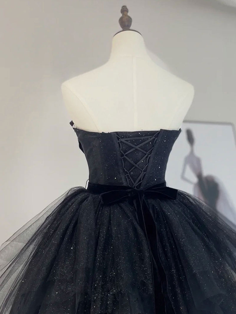 A-Line Tulle Black Long Prom Dress, Black Formal Evening Dress