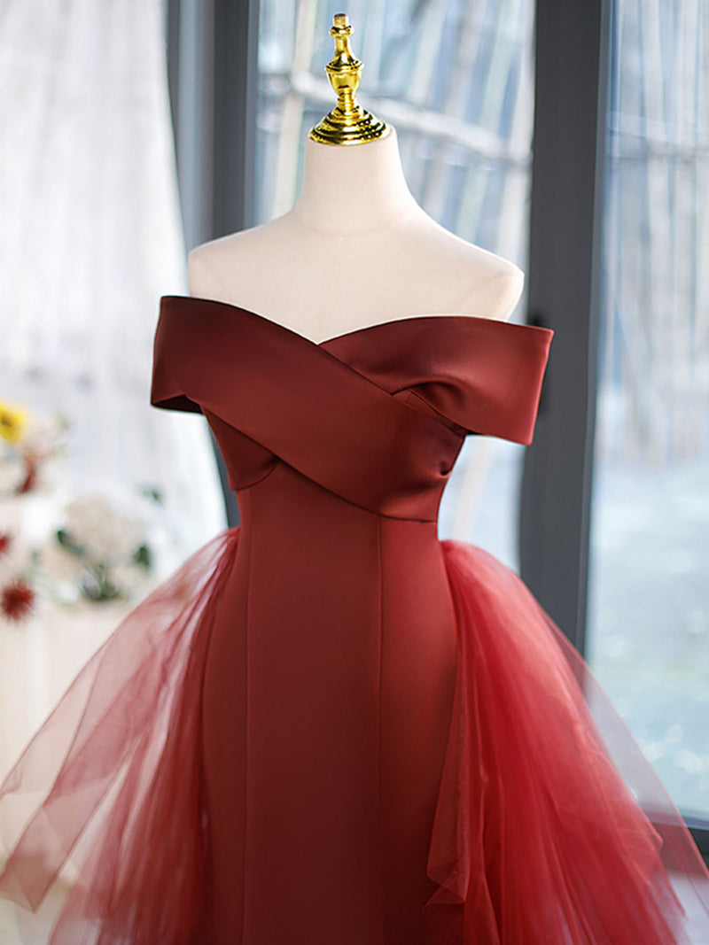 Simple Sweetheart Neck Mermaid Burgundy Long Prom Dress, Burgundy Formal Dress