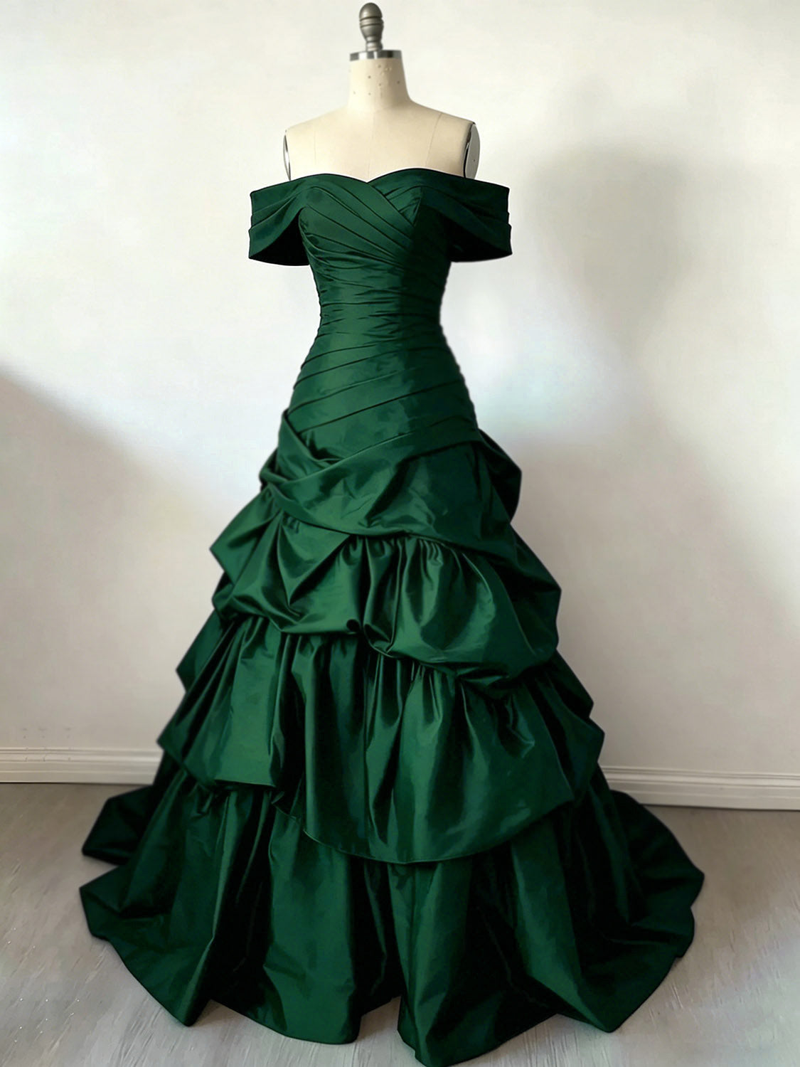 A-line Off Shoulder Satin Floor Length Burgundy Prom Dress