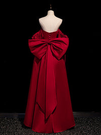A-Line Burgundy Satin Long Prom Dress, Burgundy Long Formal Dress