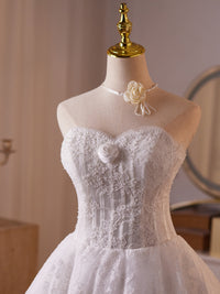 White Sweetheart Neck Lace Short Prom Dress, White Homecoming Dress