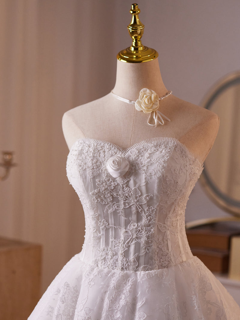 White Sweetheart Neck Lace Short Prom Dress, White Homecoming Dress