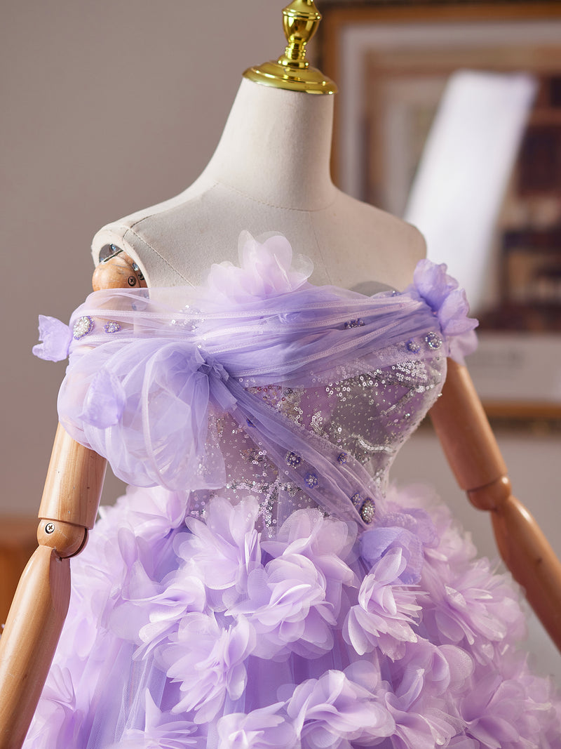 Purple Tulle 3D Flower Purple Short Prom Dress, Purple Homecoming Dress