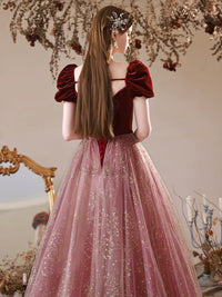Burgundy A-Line Tulle Long Prom Dress, Burgundy Formal Dress