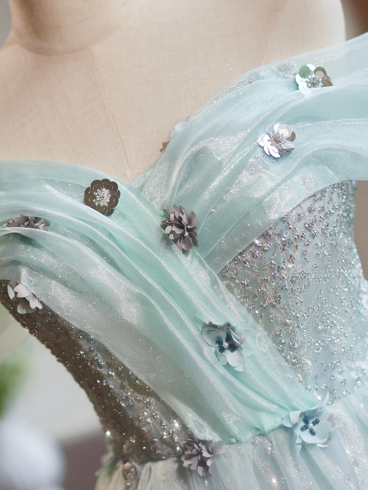A-Line Off Shoulder Tulle Green Short Prom Dress, Green Homecoming Dre toptby A-Line Off Shoulder Tulle Green Short Prom Dress, Green Homecoming Dre toptby