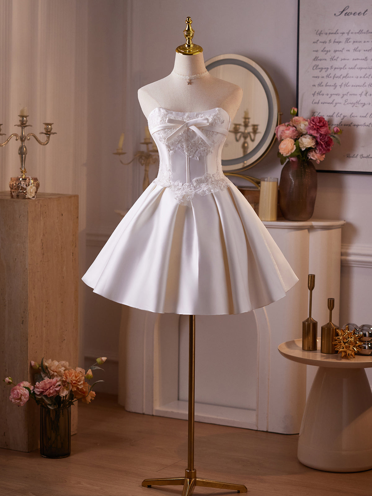 A-Line Lace White Short Prom Dress, White Homecoming Dress – toptby