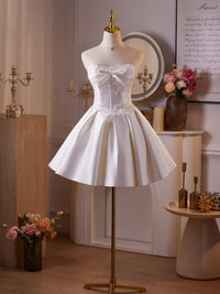 A-Line Lace White Short Prom Dress, White Homecoming Dress