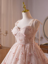 A-Line Sweetheart Neck Butterfly Pink Prom Dress, Pink Homecoming Dress