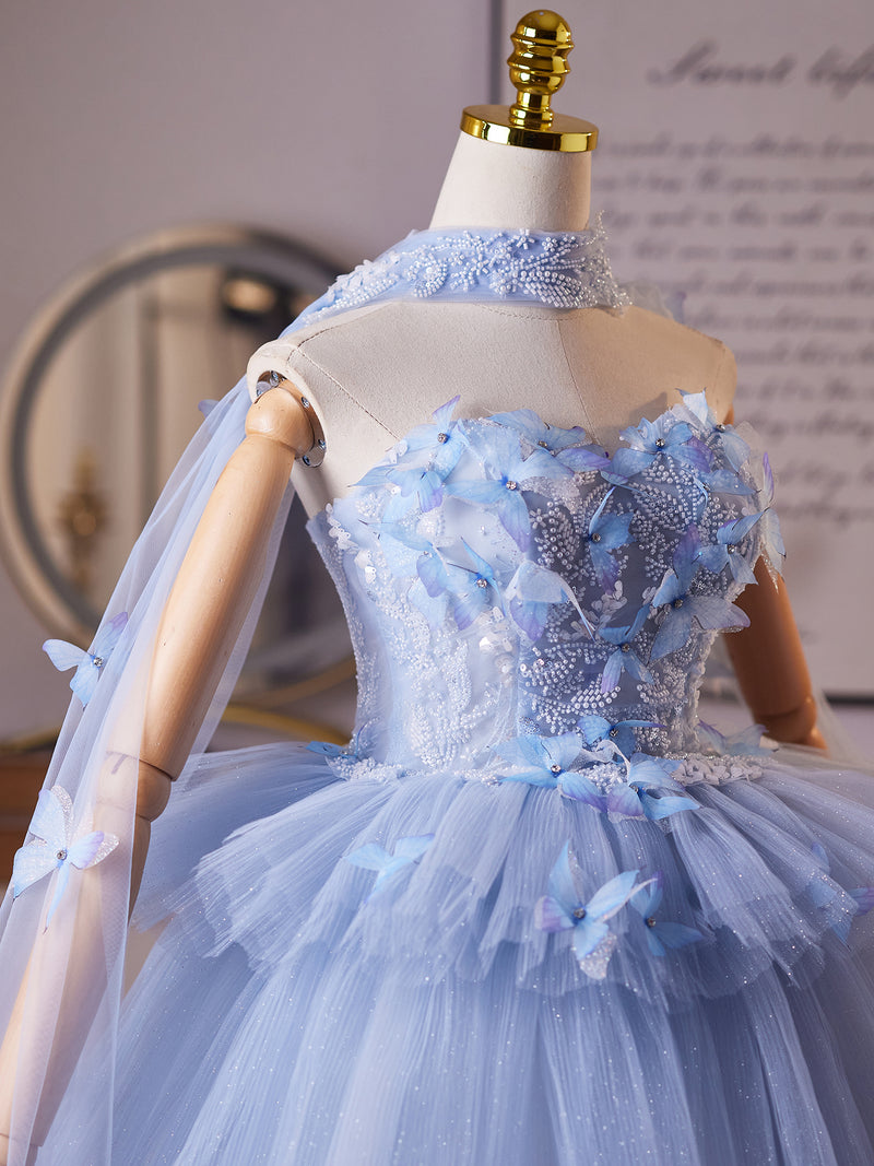 A-Line Sweetheart Neck Tulle Blue Short Prom Dress, Blue Homecoming Dress