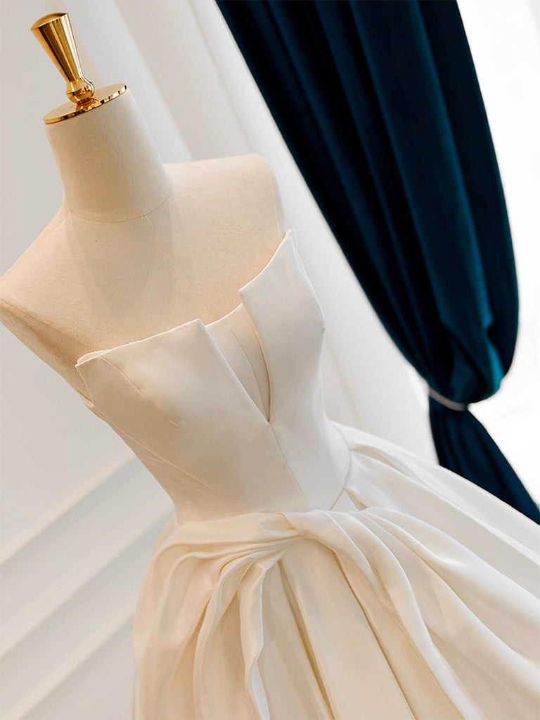 A-Line Satin White Long Prom Dress, White Long Formal Dress