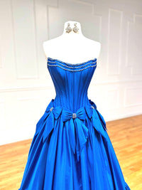 A-line Taffeta Blue Long Prom Dress, Blue Long Evening Dress