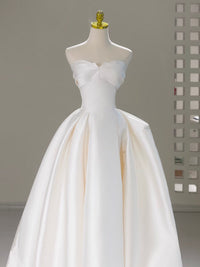 A-Line Sweetheart Neck Satin ivory Long Prom Dress, ivory Long Formal Dress