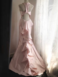 Unique Mermaid Satin Pink Long Prom Dress, Pink Party Dress