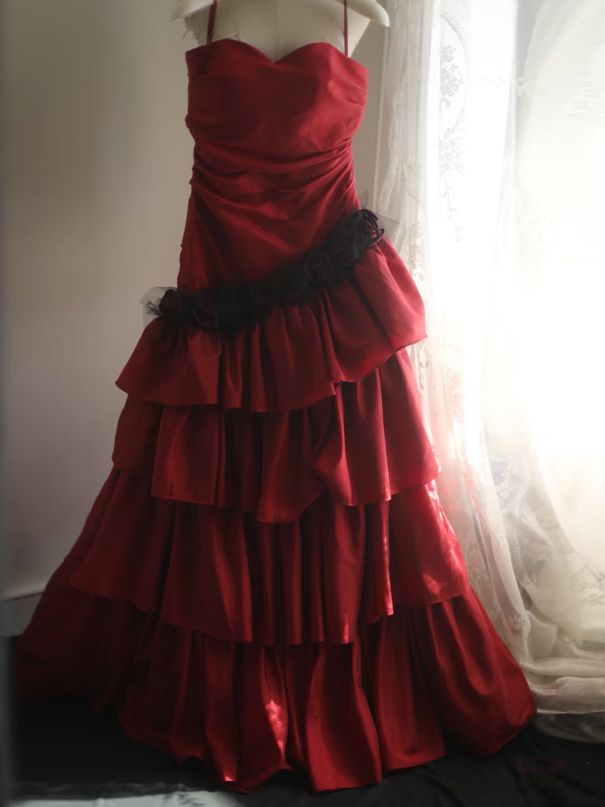 A-Line Sweetheart Neck Taffeta Burgundy Long Prom Dress