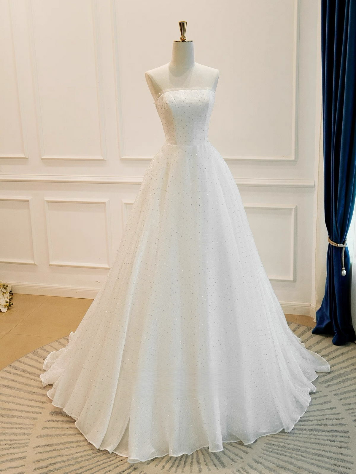 A-Line Organza White Long Prom Dress, White Long Evening Dress