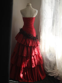 A-Line Sweetheart Neck Taffeta Burgundy Long Prom Dress