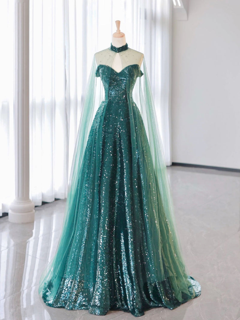 A-Line Tulle Sequin Green Long Prom Dress, Green Formal Evening Dress toptby A-Line Tulle Sequin Green Long Prom Dress, Green Formal Evening Dress toptby