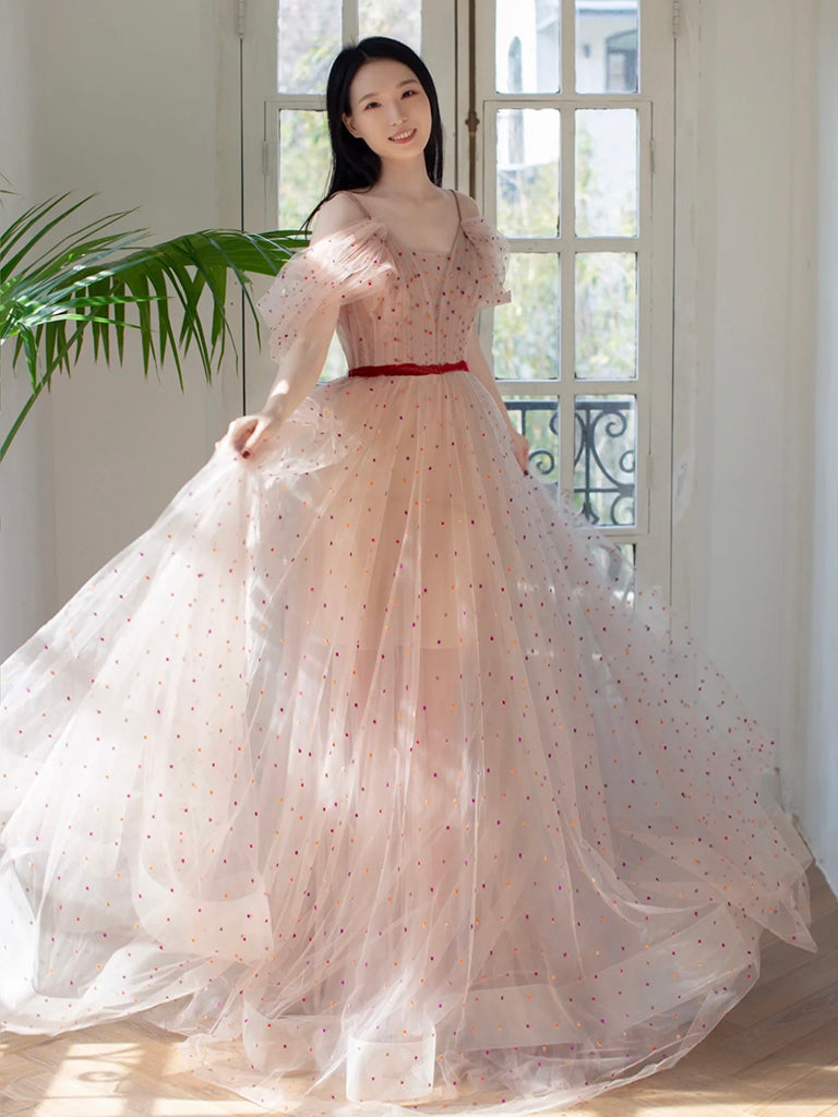Light Pink Tulle Long Prom Dress, Light Pink A-Line Long Formal Dress