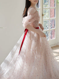 Light Pink Tulle Long Prom Dress, Light Pink A-Line Long Formal Dress