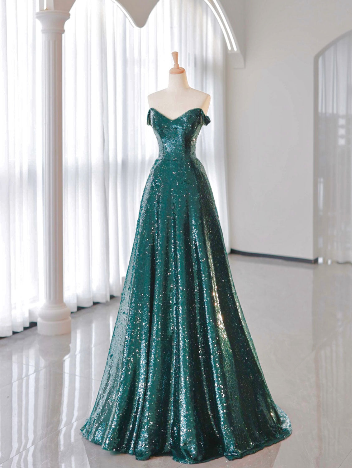 A-Line Tulle Sequin Green Long Prom Dress, Green Formal Evening Dress toptby A-Line Tulle Sequin Green Long Prom Dress, Green Formal Evening Dress toptby