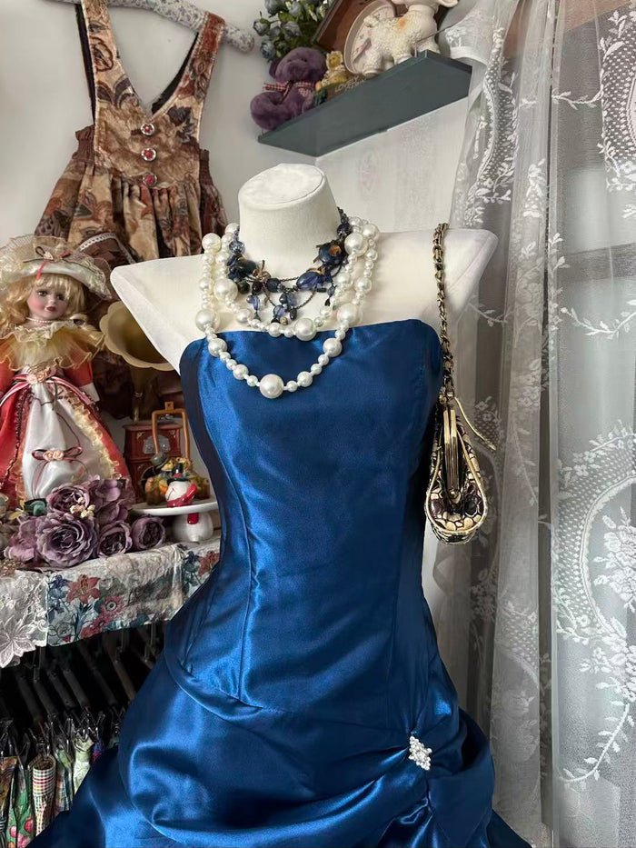 Elegant Satin Blue Short Prom Dress, Blue Homecoming Dress – toptby