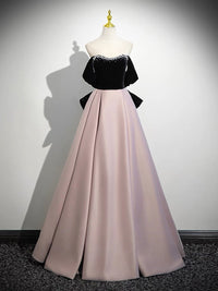 A-Line  Sweetheart Neck Off Shoulder Floor Length Pink Prom Dress With Beads