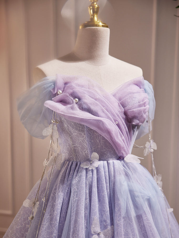 Purple Tulle Puffy Short Prom Dress, Cute Purple Homecoming Dress
