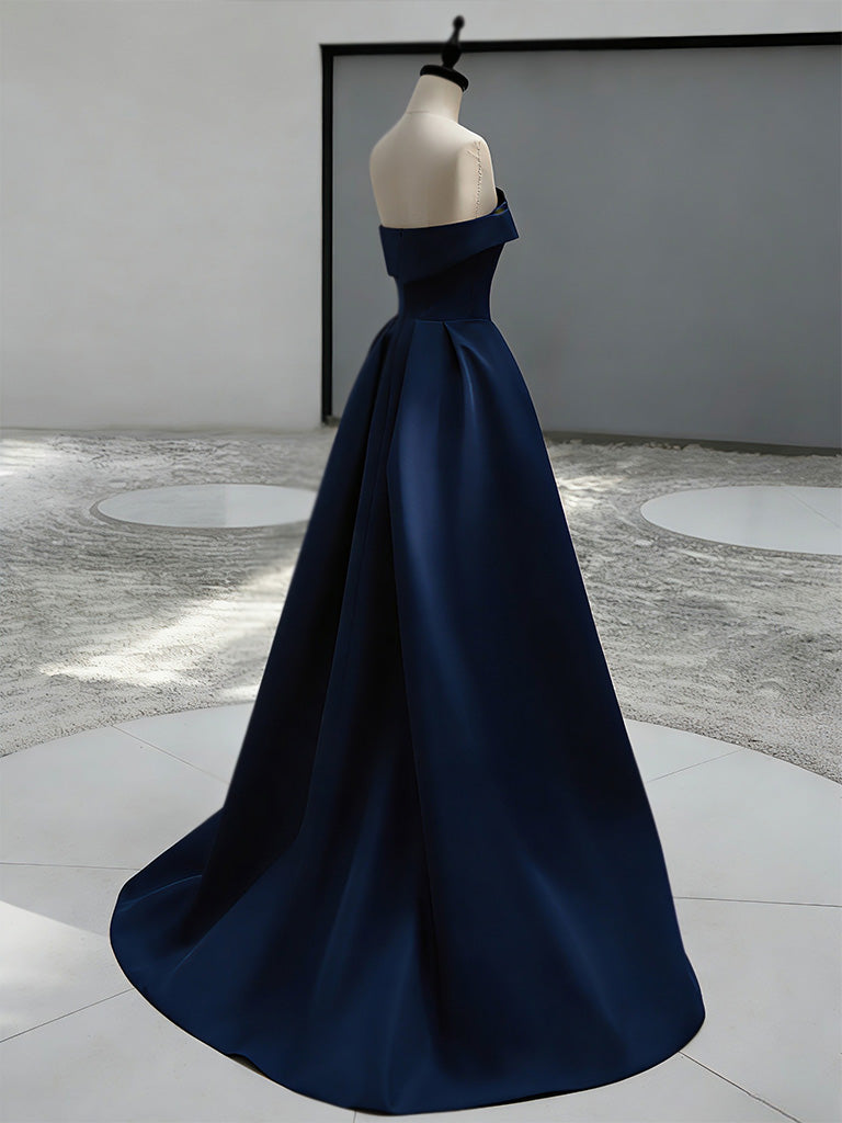 A-Line Sweep Train Satin Dark Pink Long Prom Dress