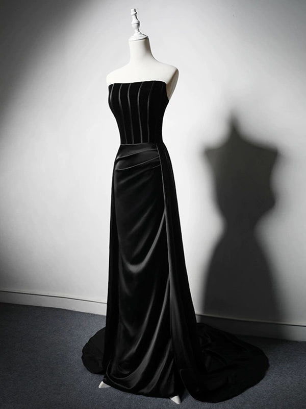 Elegant A-Line Satin Black Long Prom Dress For Women Evening