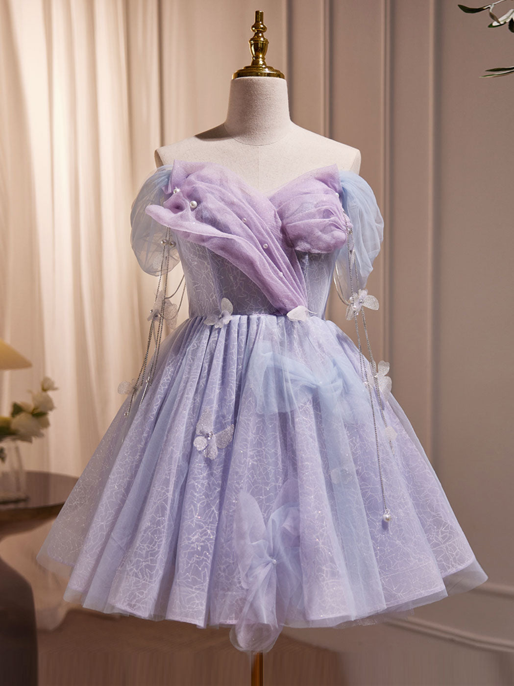 Purple Tulle Puffy Short Prom Dress Cute Purple Homecoming Dress toptby