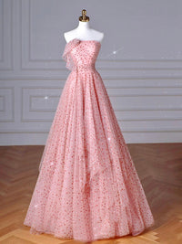 A-Line Pink Tulle Long Prom Dress, Pink Long Formal Dress
