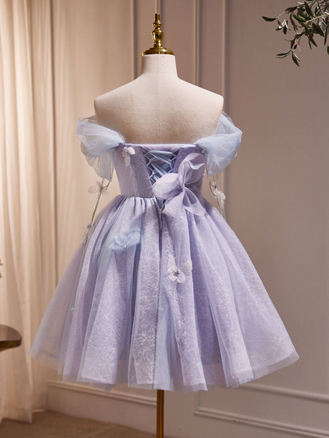 Purple Tulle Puffy Short Prom Dress, Cute Purple Homecoming Dress