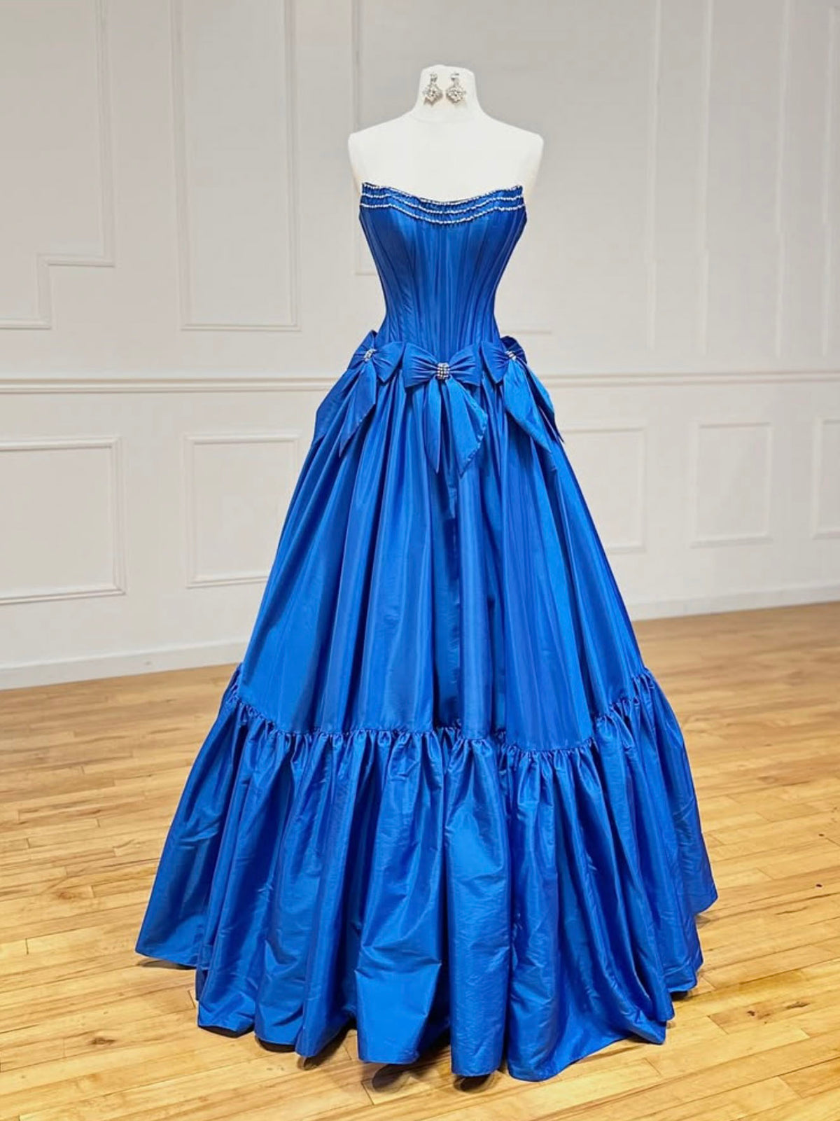 A-line Taffeta Blue Long Prom Dress, Blue Long Evening Dress – toptby