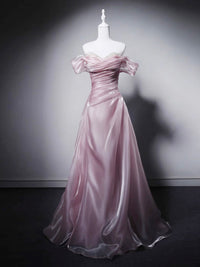 A-line Sweetheart Off Shoulder Blue Long Prom Dress with Beads