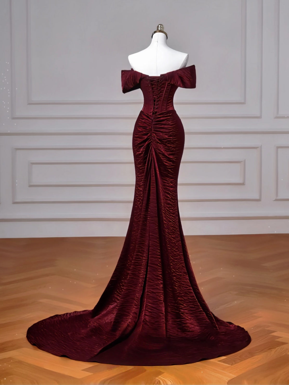 Mermaid Burgundy Long Prom Dress, Burgundy Long Evening Dress