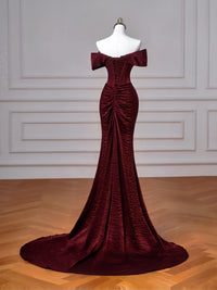Mermaid Burgundy Long Prom Dress, Burgundy Long Evening Dress