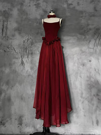 A-Line Floor Length Burgundy Long Prom Dress, Burgundy Formal Dress