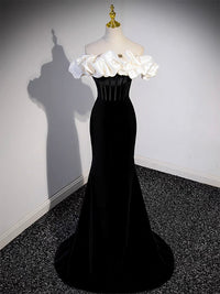 Black Off Shoulder Mermaid Long Prom Dress, Black Long Formal Dress