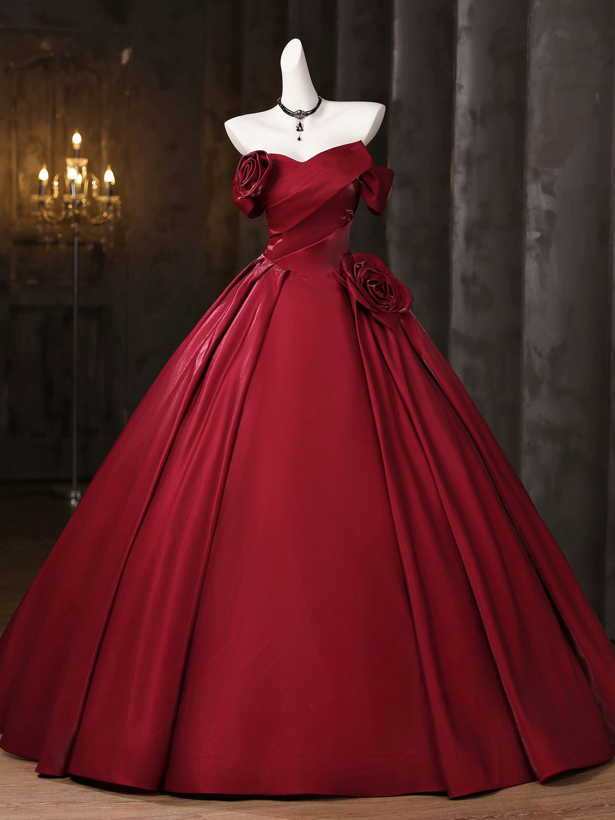 A-line Sweetheart Floor Length Satin Burgundy Long Prom Dress