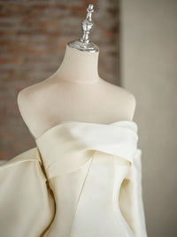 A-Line Sweetheart Neck Sweep Train Satin Ivory Long Prom Dress