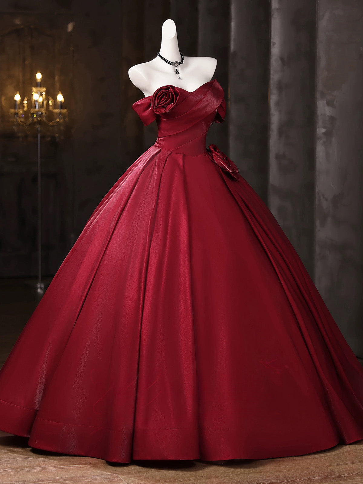 A-line Sweetheart Floor Length Satin Burgundy Long Prom Dress