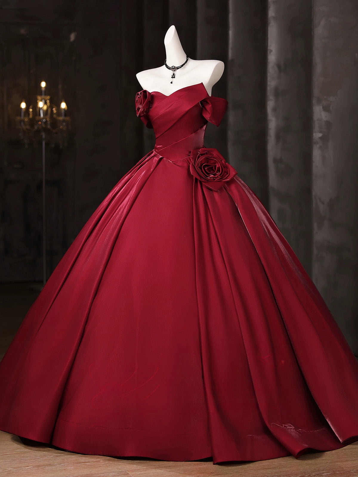 A-line Sweetheart Floor Length Satin Burgundy Long Prom Dress