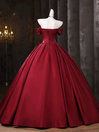 A-line Sweetheart Floor Length Satin Burgundy Long Prom Dress